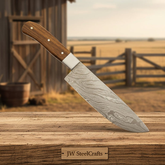 5 Piece Damascus Kitchen Knife Set - Walnut Wood Handle Professional Cooking Knife Set