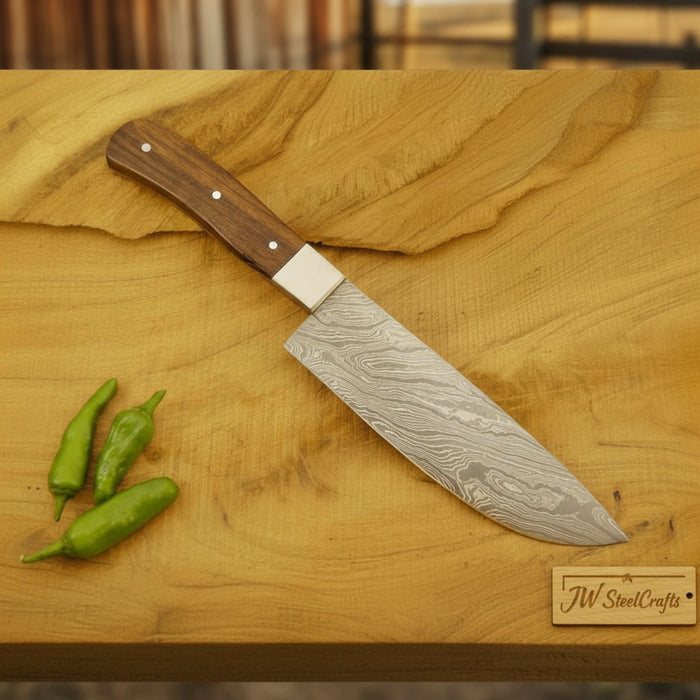 Custom Damascus Steel Kitchen Knife Set, 5-Piece Collection with Rosewood Handles