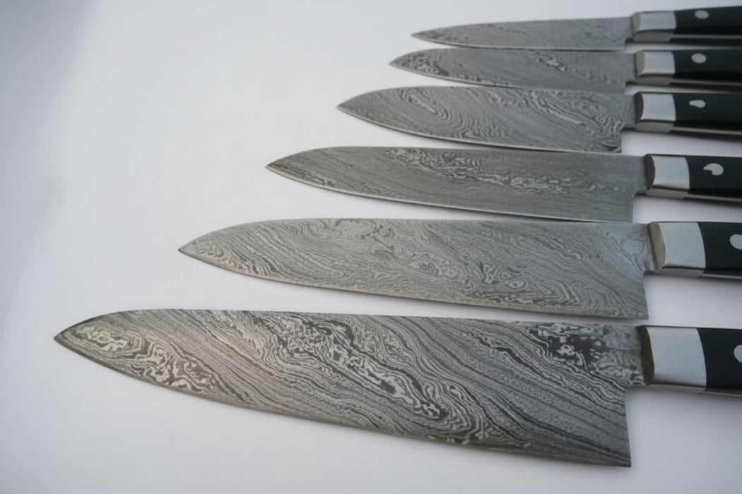 6-Piece Damascus Kitchen Knife Set with Green Wood Handle - Professional Cooking Collection