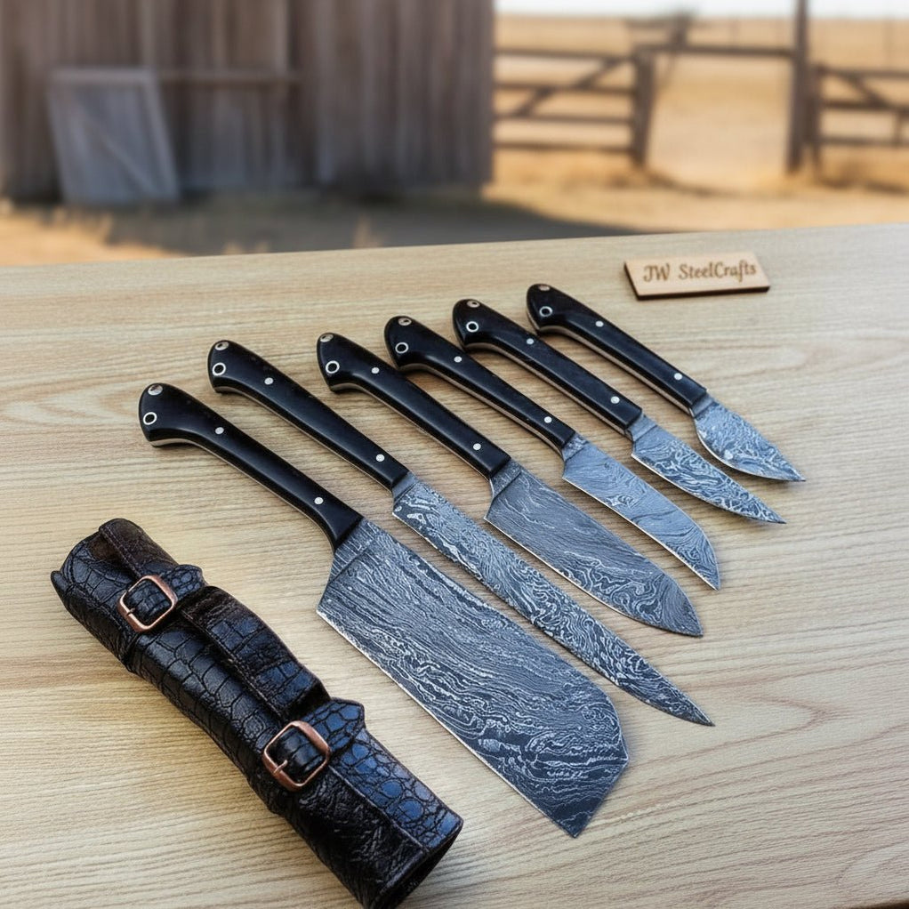 JW SteelCrafts Fire-Pattern Damascus Full-Tang Butcher Cleaver & Preci ...