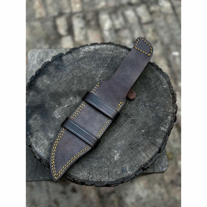 Frontier Bowie Knife, Hand Forged High Carbon Steel Clip Point Blade, Black Micarta Handle, Full Tang with Leather Sheath