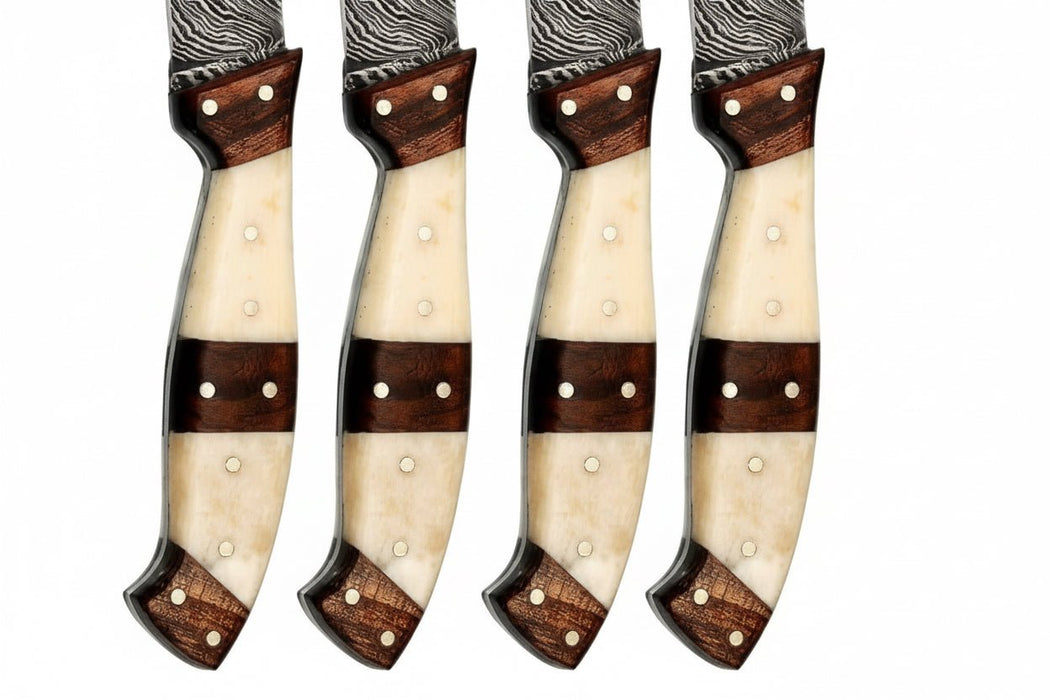 5-Piece Handmade Damascus Steak Knife Set, Bone & Rosewood Handle, Premium Dining Knives