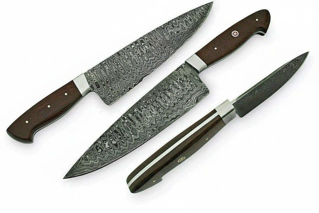 12" Ladder Damascus Gyuto Chef Knife — 7" Blade, Red Micarta Handle with Mosaic Pin | JW SteelCrafts