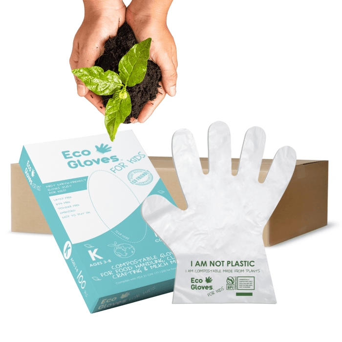 Kids Youth-Size Compostable Disposable Gloves - Clear (2,400 Gloves/Case)