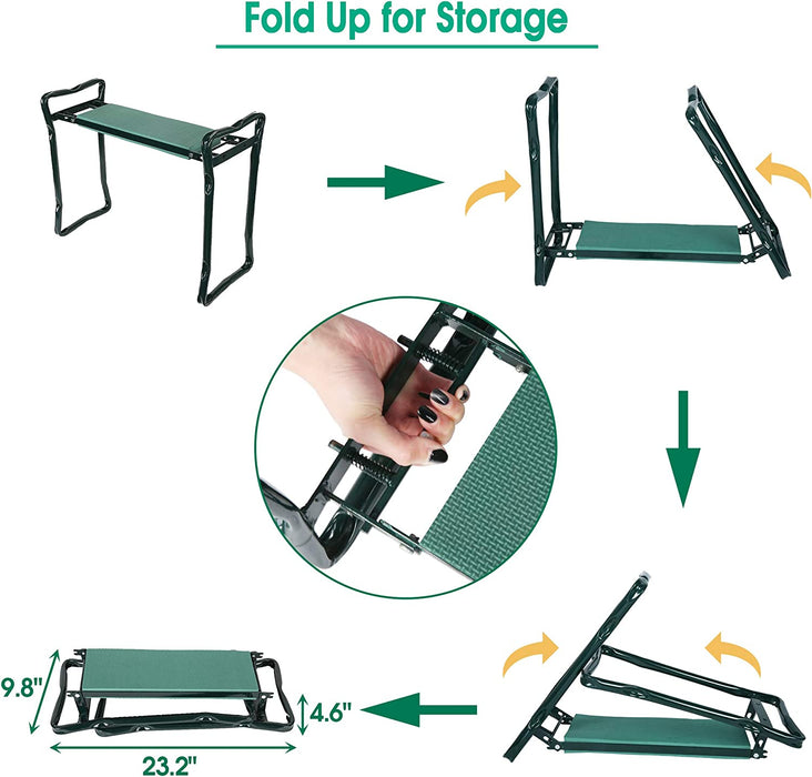 Garden Kneeler and Seat Heavy Duty Gardening Stool with Tool Bag & EVA Kneeling Pad