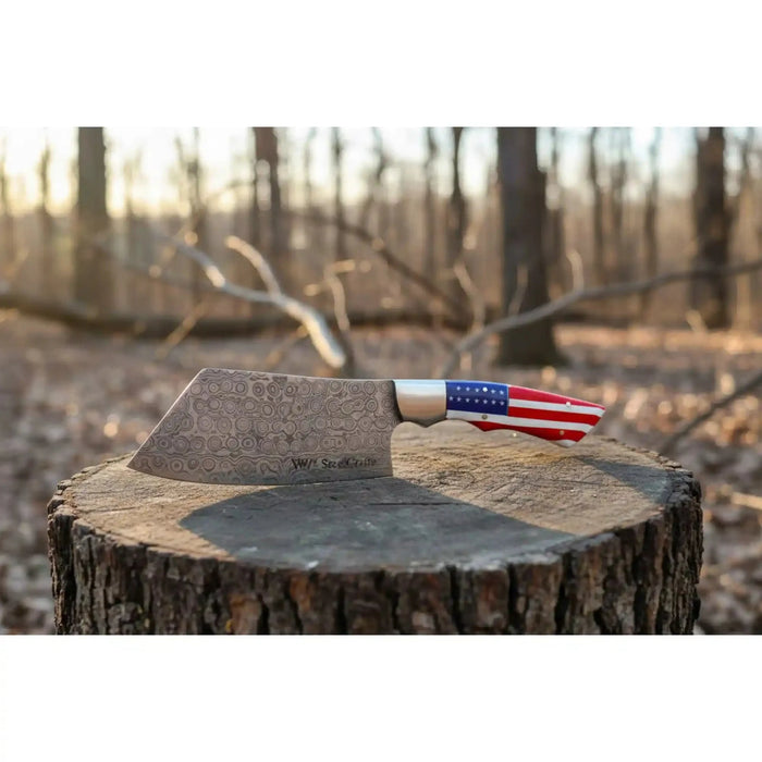 Ko Bunka Damascus Knife Reverse Tanto USA Flag Handle