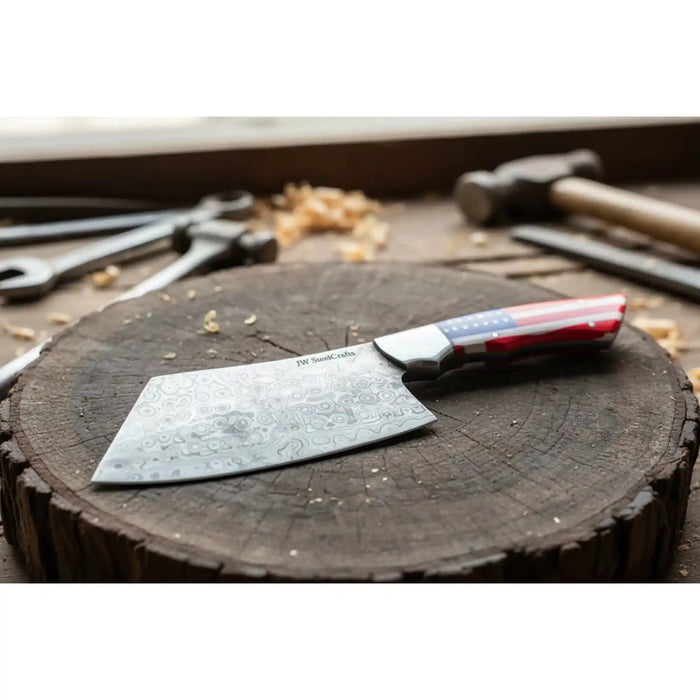 Ko Bunka Damascus Knife Reverse Tanto USA Flag Handle