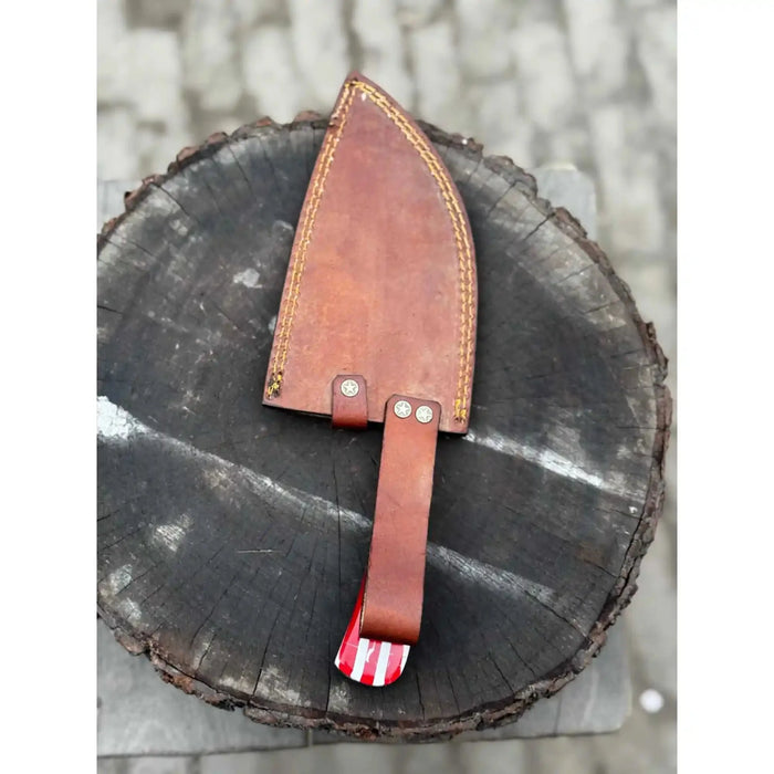 Ko-Santoku Knife with Hammered Carbon Steel Blade and USA Flag Handle