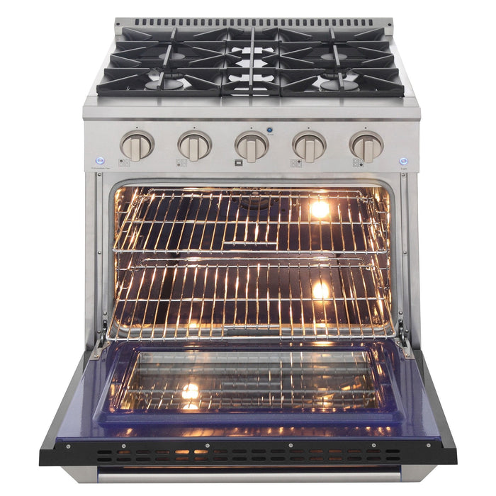 Kucht 30" Gas Range in Stainless Steel, Black Oven Door, KNG301-K