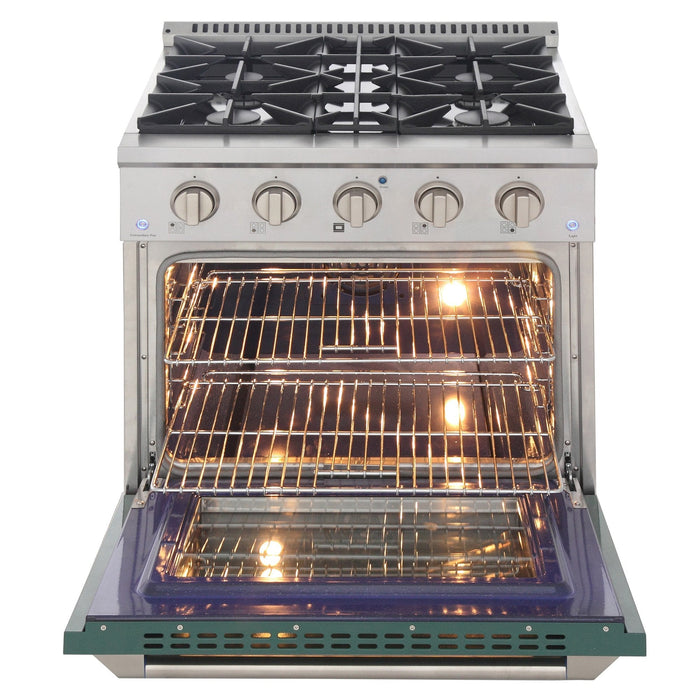 Kucht 30" Gas Range in Stainless Steel with Green Oven Door, KNG301-G