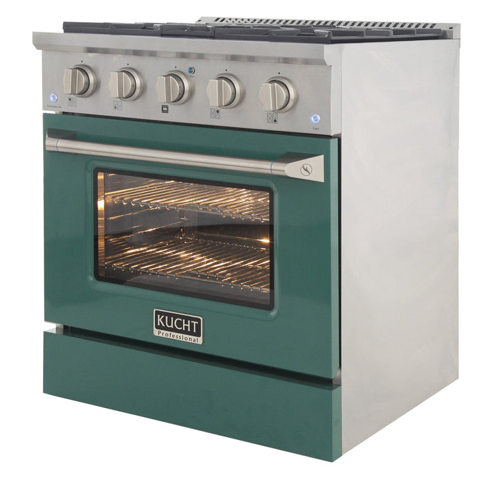 Kucht 30" Gas Range in Stainless Steel with Green Oven Door, KNG301-G