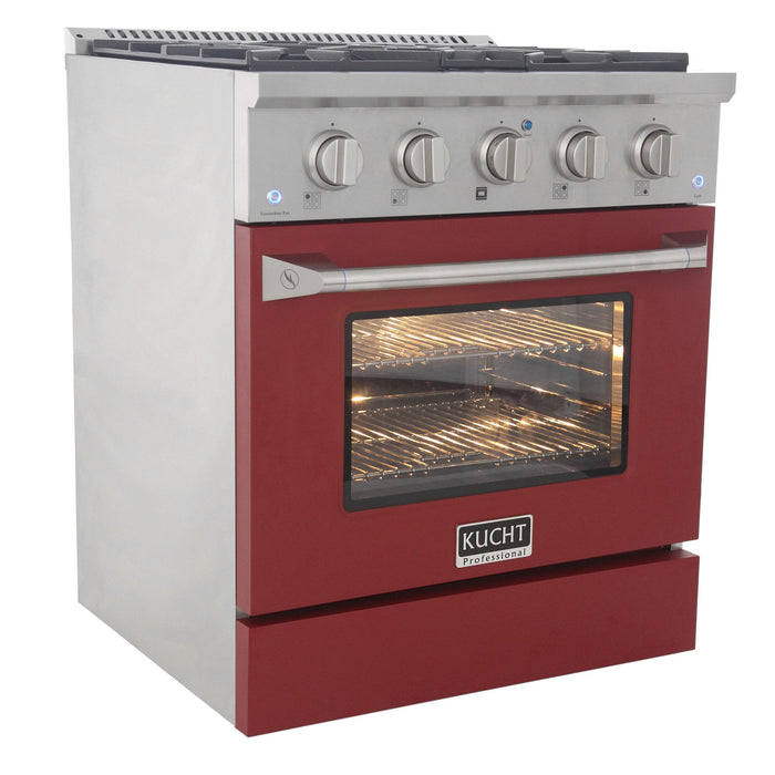 Kucht 30" Gas Range in Stainless Steel with Red Oven Door, KNG301-R