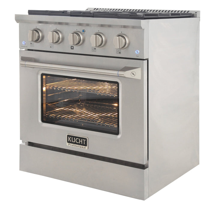 Kucht 30" Gas Range in Stainless Steel with Silver Oven Door, KNG301-S