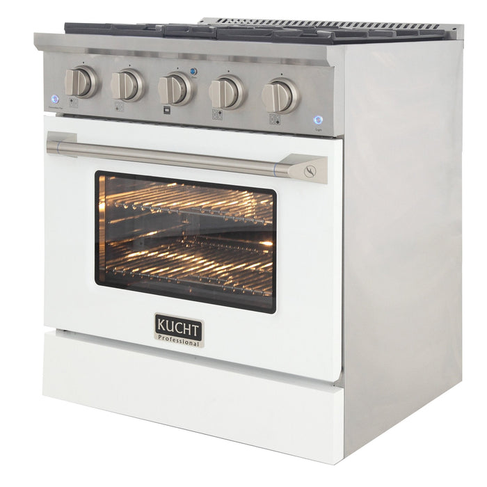 Kucht 30" Gas Range in Stainless Steel with White Oven Door, KNG301-W