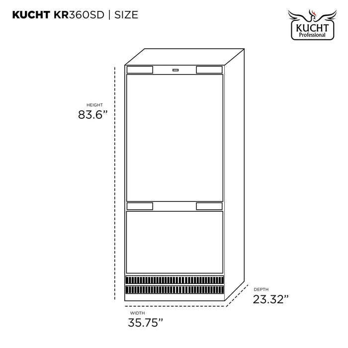 KUCHT 36” Built-In, Counter Depth, Stainless Steel Refrigerator KR360SD