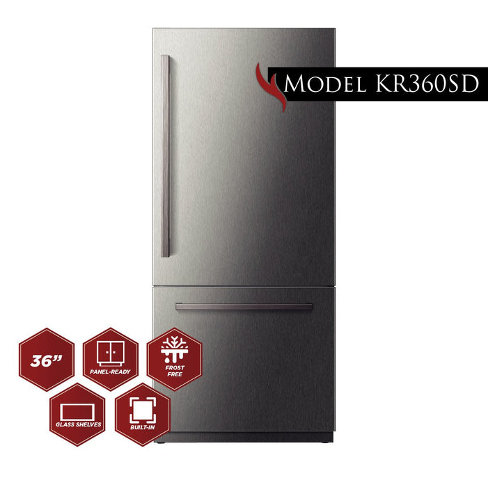 KUCHT 36” Built-In, Counter Depth, Stainless Steel Refrigerator KR360SD