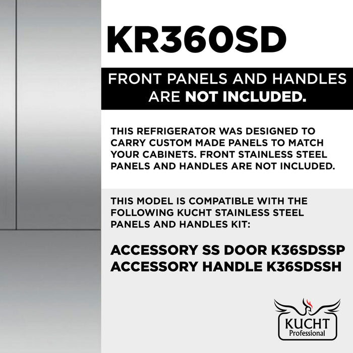 KUCHT 36” Built-In, Counter Depth, Stainless Steel Refrigerator KR360SD