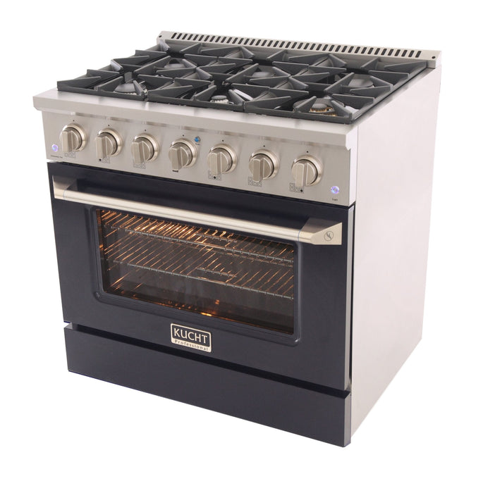 Kucht 36" Gas Range, Stainless Steel with Black Door, KNG361-K
