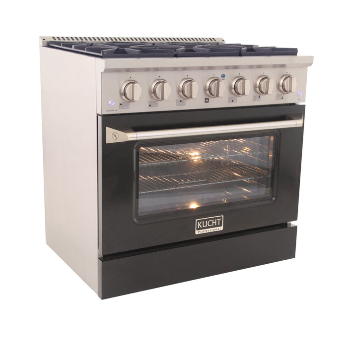 Kucht 36" Gas Range, Stainless Steel with Black Door, KNG361-K