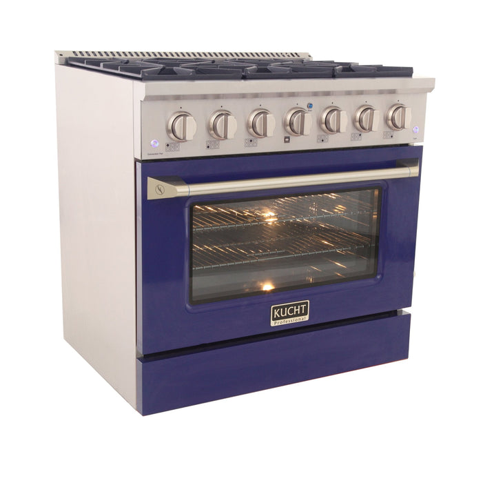 Kucht 36" Gas Range, Stainless Steel with Blue Oven Door, KNG361-B