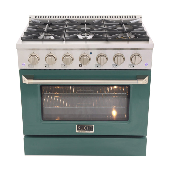 Kucht 36" Gas Range, Stainless Steel with Green Oven Door, KNG361-G