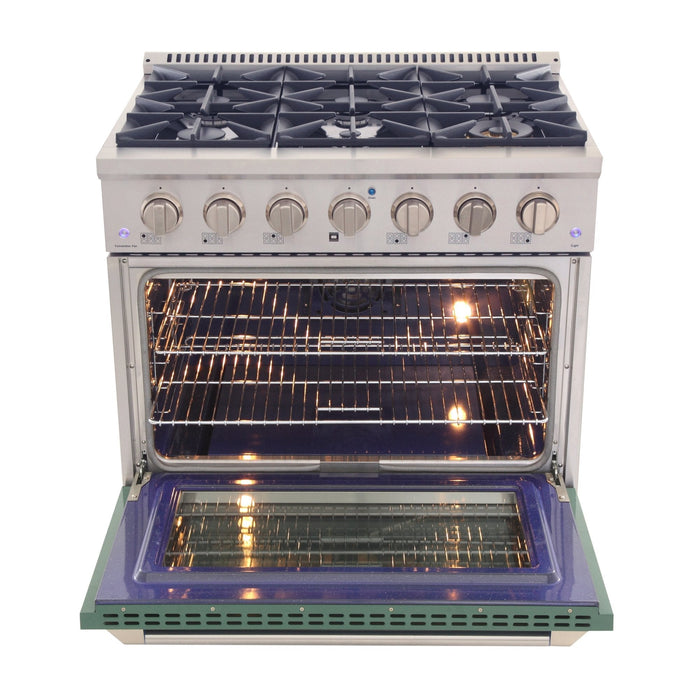 Kucht 36" Gas Range, Stainless Steel with Green Oven Door, KNG361-G