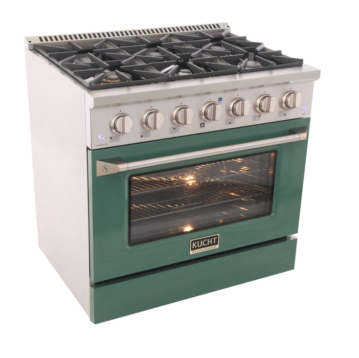 Kucht 36" Gas Range, Stainless Steel with Green Oven Door, KNG361-G