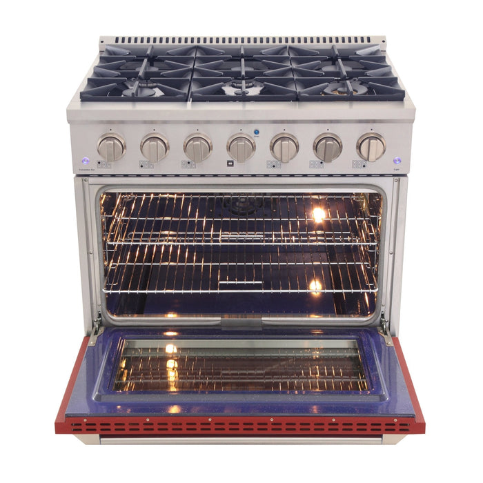 Kucht 36" Gas Range, Stainless Steel with Red Oven Door, KNG361-R