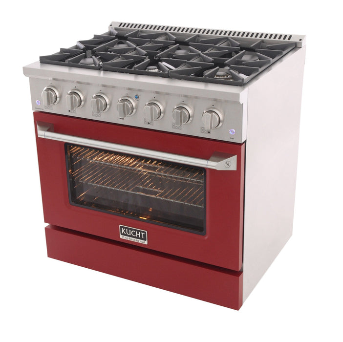 Kucht 36" Gas Range, Stainless Steel with Red Oven Door, KNG361-R