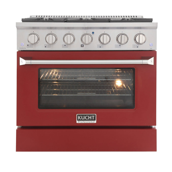 Kucht 36" Gas Range, Stainless Steel with Red Oven Door, KNG361-R