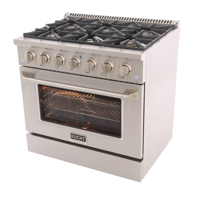 Kucht 36" Gas Range, Stainless Steel with Silver Oven Door, KNG361-S