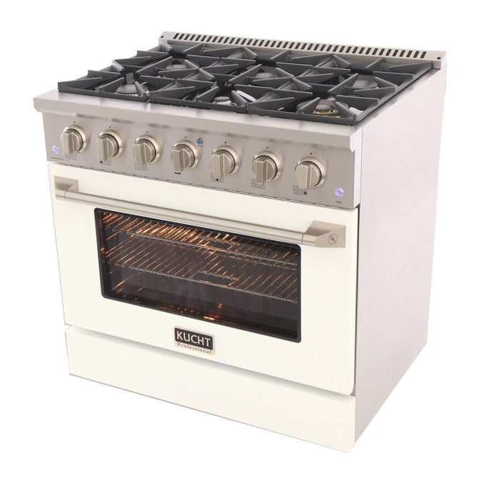 Kucht 36" Gas Range, Stainless Steel with White Oven Door, KNG361-W
