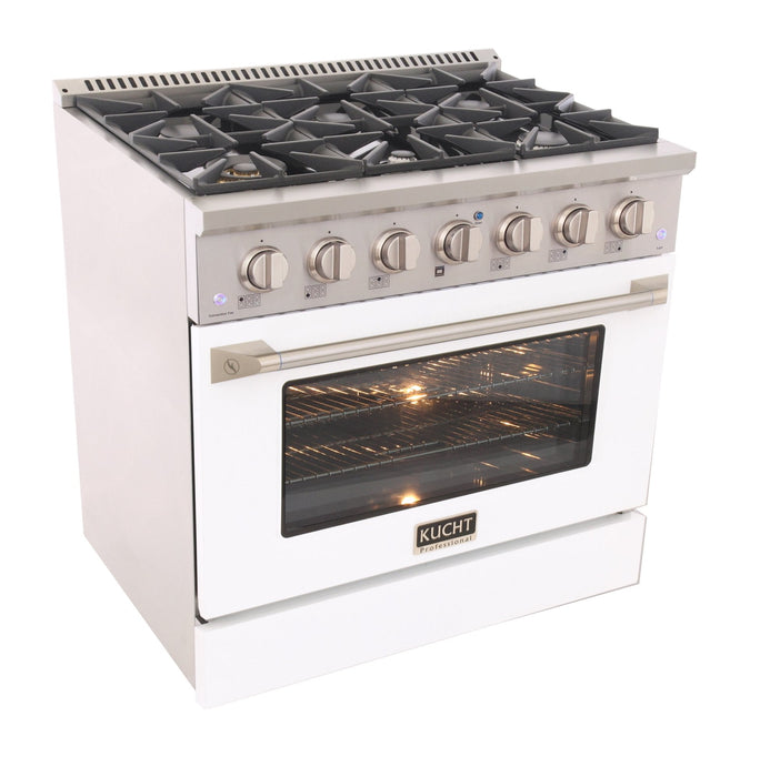 Kucht 36" Gas Range, Stainless Steel with White Oven Door, KNG361-W