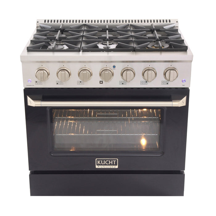 Kucht 36" Propane Range in Stainless Steel, Black Door, KNG361/LP-K