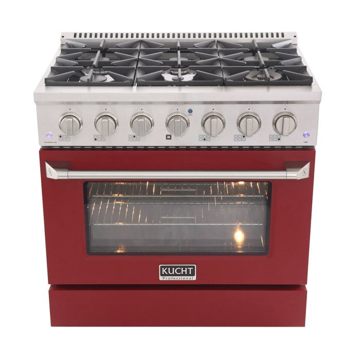 Kucht 36" Propane Range in Stainless Steel, Red Door, KNG361/LP-R