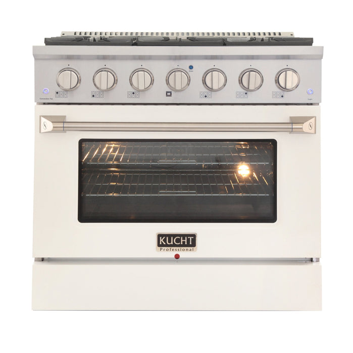 Kucht 36" Propane Range in Stainless Steel, White Door, KNG361/LP-W