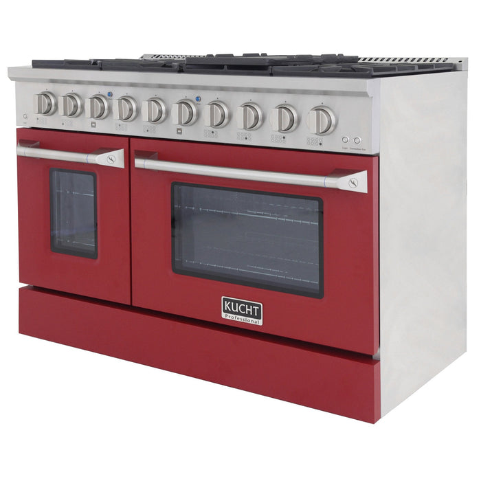 Kucht 48" Gas Range in Stainless Steel, Red Oven Doors, KNG481-R