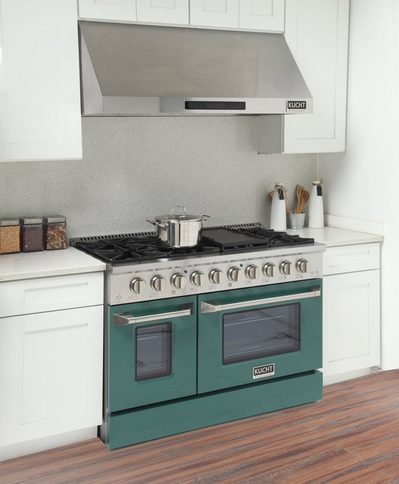 Kucht 48" Gas Range in Stainless Steel with Green Oven Doors, KNG481-G