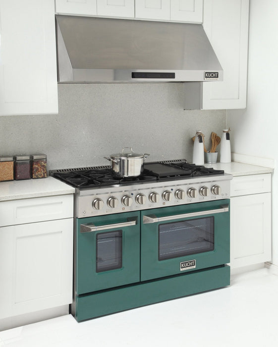 Kucht 48" Gas Range in Stainless Steel with Green Oven Doors, KNG481-G