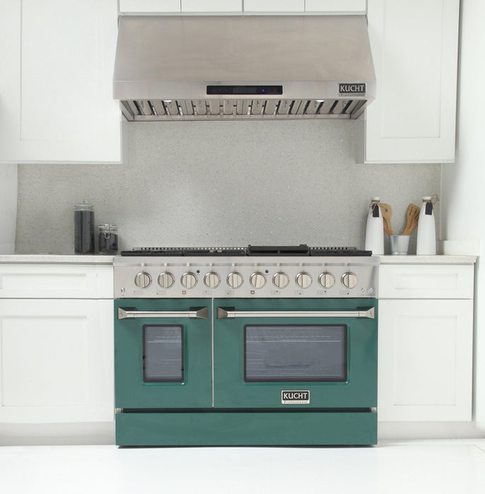 Kucht 48" Gas Range in Stainless Steel with Green Oven Doors, KNG481-G