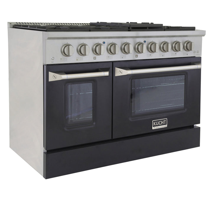 Kucht 48" Gas Range, Stainless Steel, Black Oven Doors, KNG481-K
