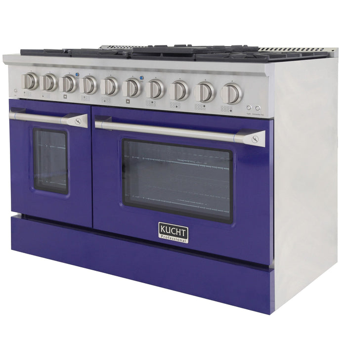 Kucht 48" Gas Range, Stainless Steel with Blue Oven Doors, KNG481-B