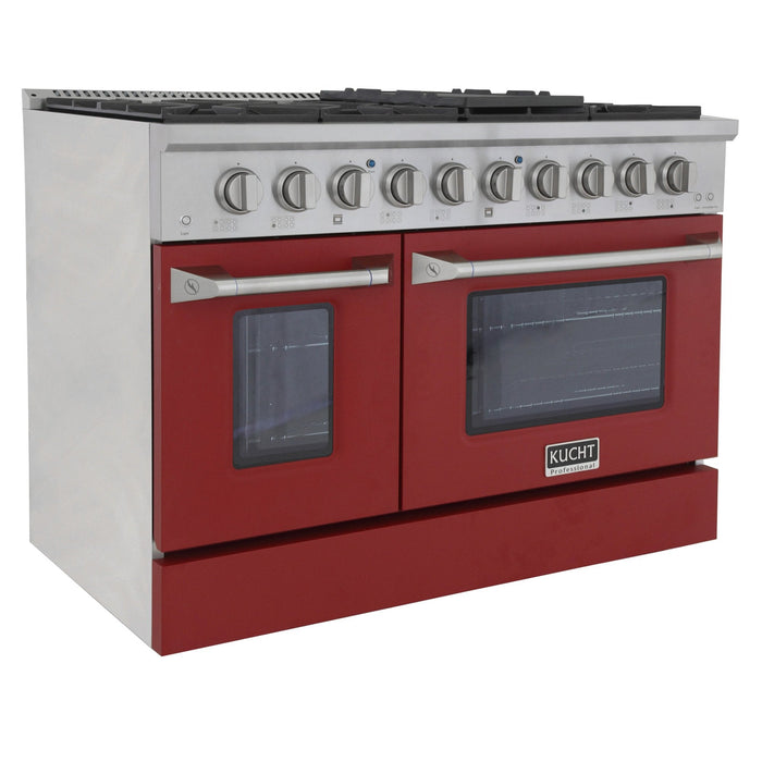 Kucht 48" Propane Range in Stainless Steel, Red Doors, KNG481/LP-R