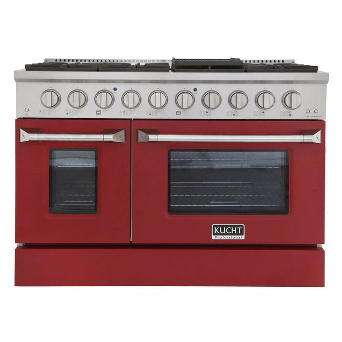 Kucht 48" Propane Range in Stainless Steel, Red Doors, KNG481/LP-R