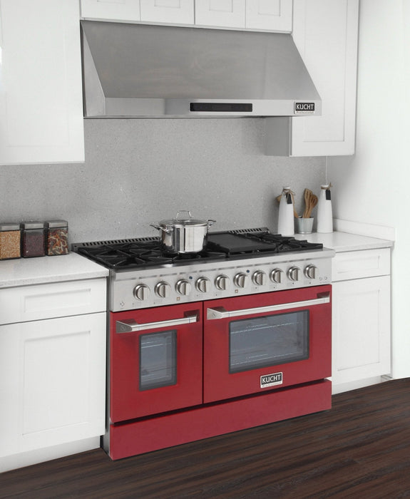Kucht 48" Propane Range in Stainless Steel, Red Doors, KNG481/LP-R
