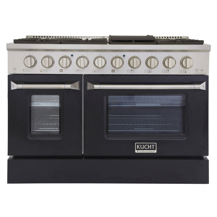 Kucht 48" Propane Range, Stainless Steel, Black Doors, KNG481/LP-K