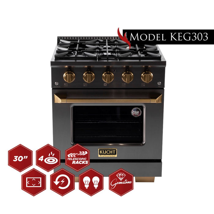 KUCHT Gemstone Professional 30 in. 4.2 cu. ft. Natural Gas Range with Sealed Burners and Convection Oven in Titanium Stainless Steel KEG303