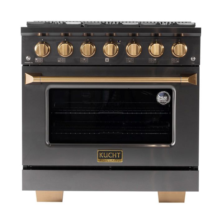 KUCHT Gemstone Professional 36 in. 5.2 cu. ft. Natural Gas Range with Sealed Burners and Convection Oven in Titanium Stainless Steel KEG363