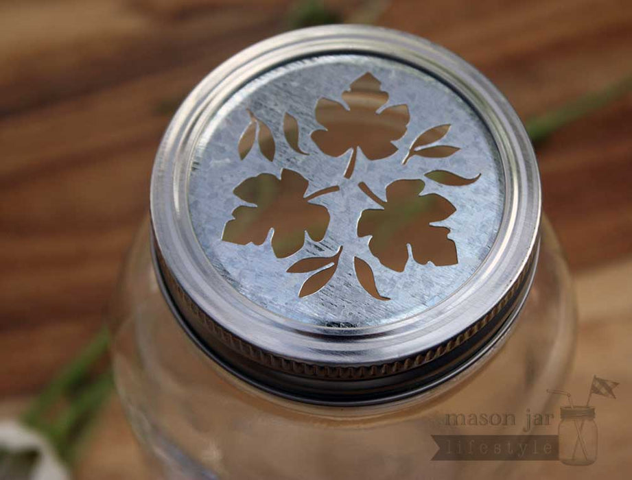 Leaf Pattern Galvanized Metal Lid Insert for RM Mason Jars 10 Pack