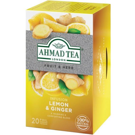 Lemon & Ginger Infusion Fruit Tea - Herbal | 20' Tea Bags | Ahmad Tea